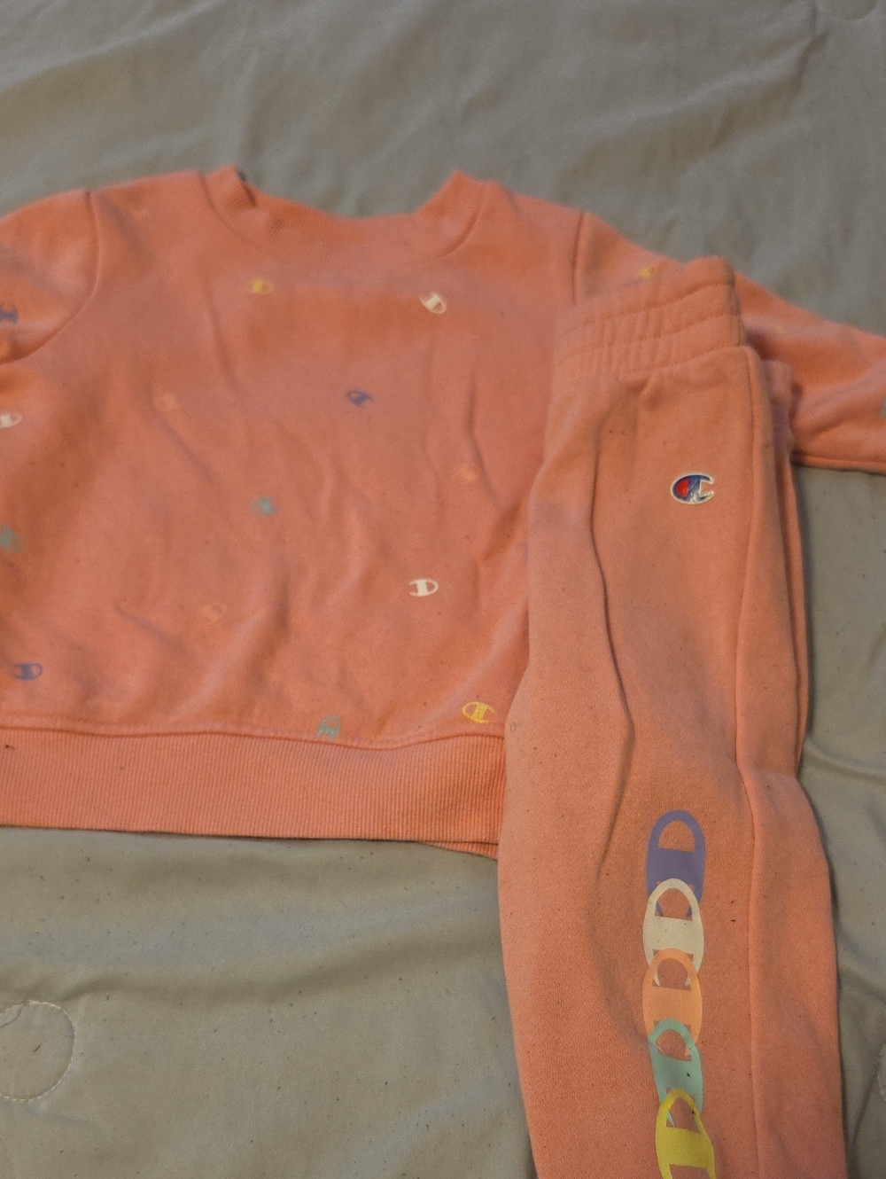 Champion Kids Coral Sweatshirt & Joggers with Multicolor Logos